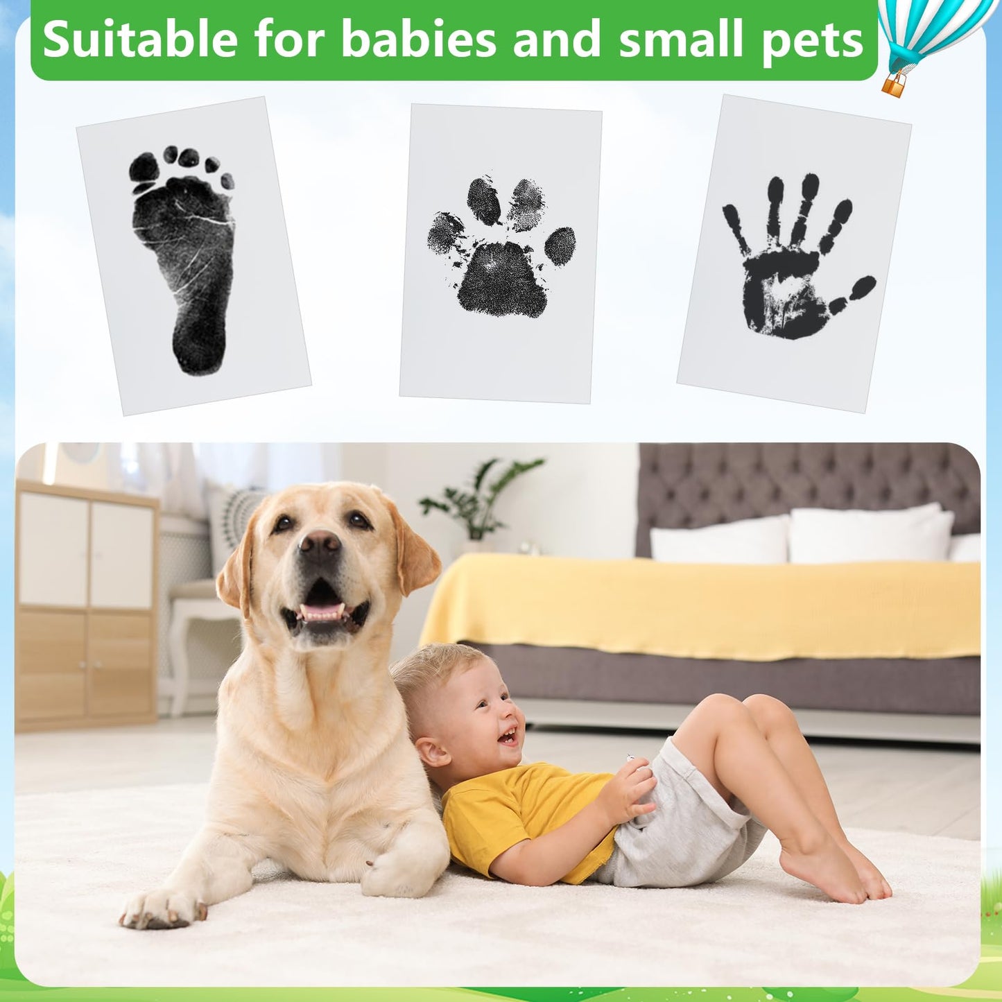 Jazb 6-Pack Baby Inkless Hand And Footprint Kit, Ink Pad Paw Print Kit For Dogs, Dog Nose Print Kit, Dog Paw Print Kit - Baby Fo