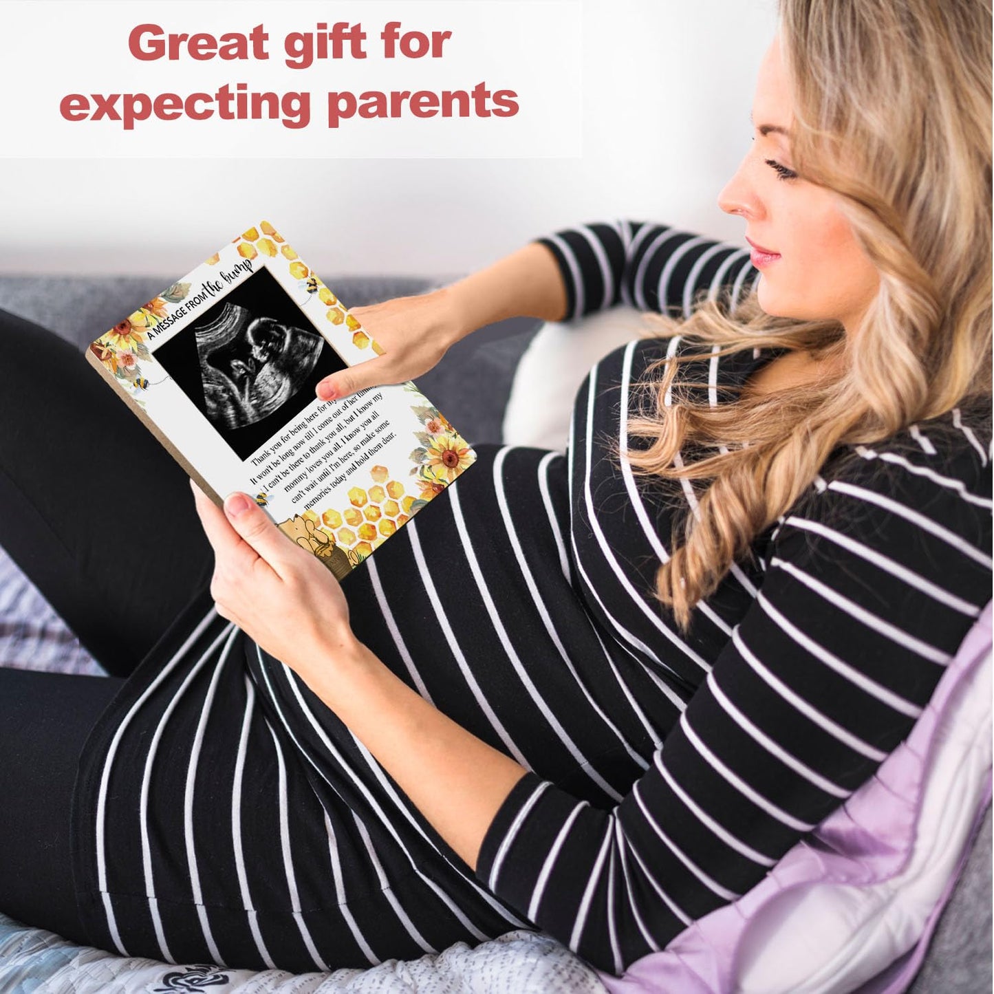 Hatzelou Winnie Baby Shower Sign Picture Frame - Message From The Bump Sonogram Frame, Honey Theme Gender Reveal, Pregnancy Mile