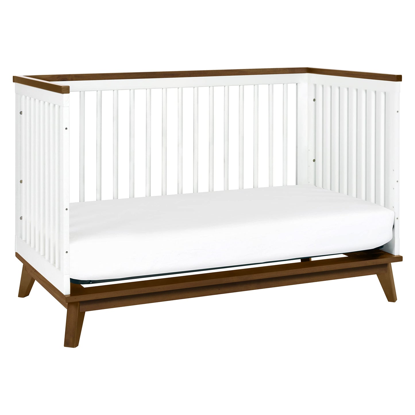Babyletto Scoot 3-In-1 Convertible Crib With Toddler Bed Conversion Kit In White And Natural Walnut, Greenguard Gold Certified