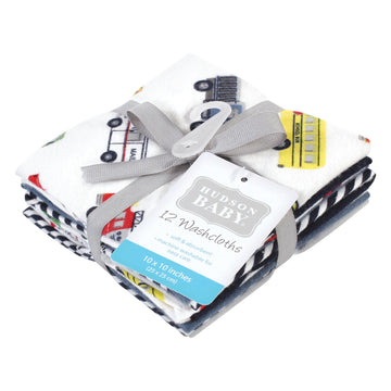 Hudson Baby Unisex Baby Flannel Cotton Washcloths, Going Places 12 Pack, One Size