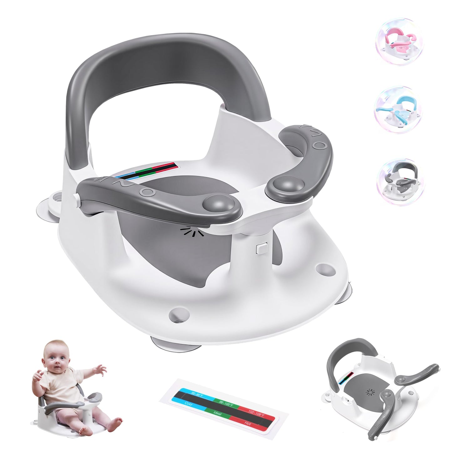 Wddbb Baby Bath seat for Babies 6 Months & up, 360 Stable Toddler Bath Chair with one-Touch Button, Back Hollow Design, Water Te