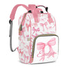 Perarts Pink Bow Personalized Diaper Bag Backpack for Baby Boy with Name, Custom Nappy Nursing Bag for Moms Dads, Customized Gif