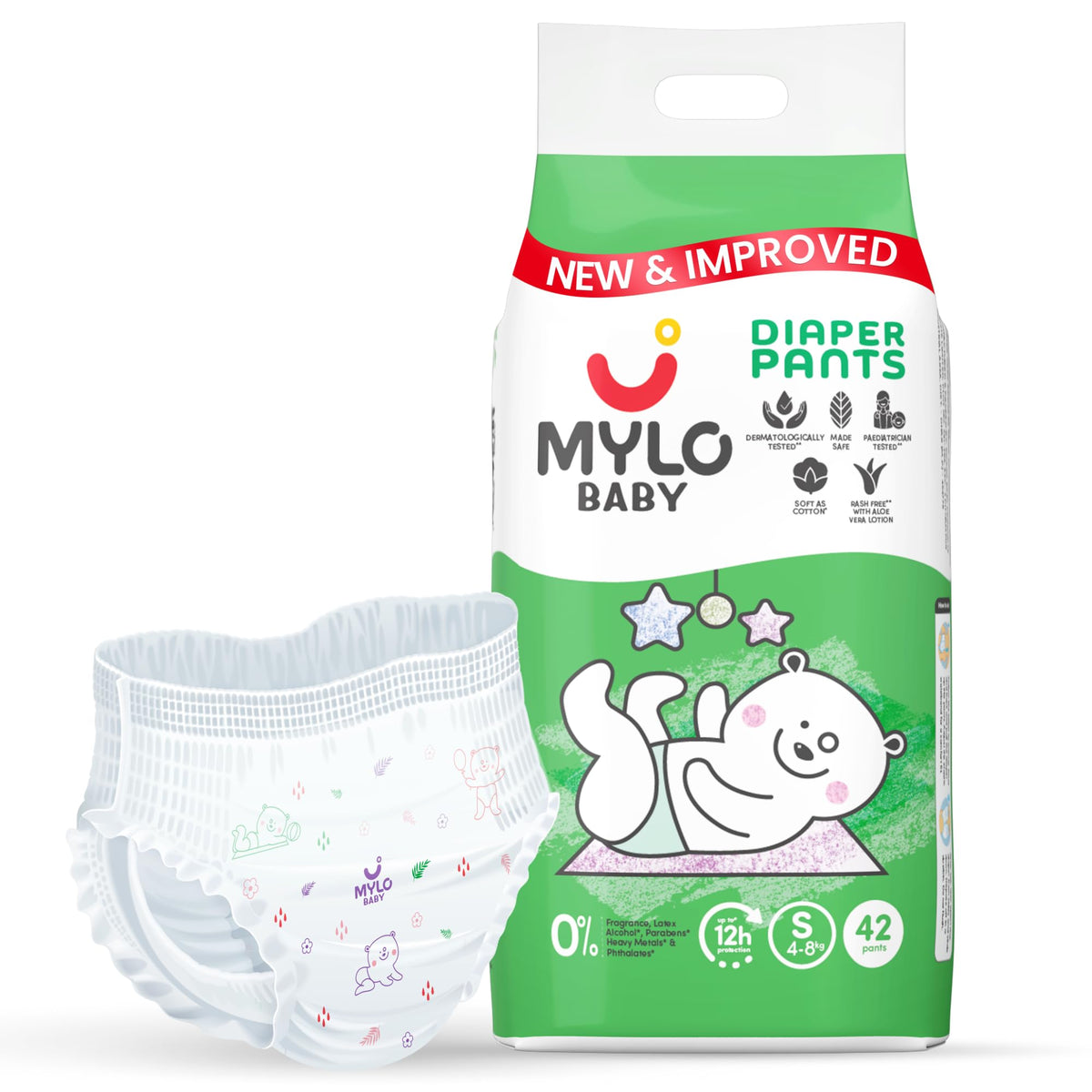 Mylo Baby Tape Diaper Newborn (Nb) Size Upto 5 Kg Babies (26 Count) Leak Proof | Lightweight | Rash Free | Upto 12 Hours Protect