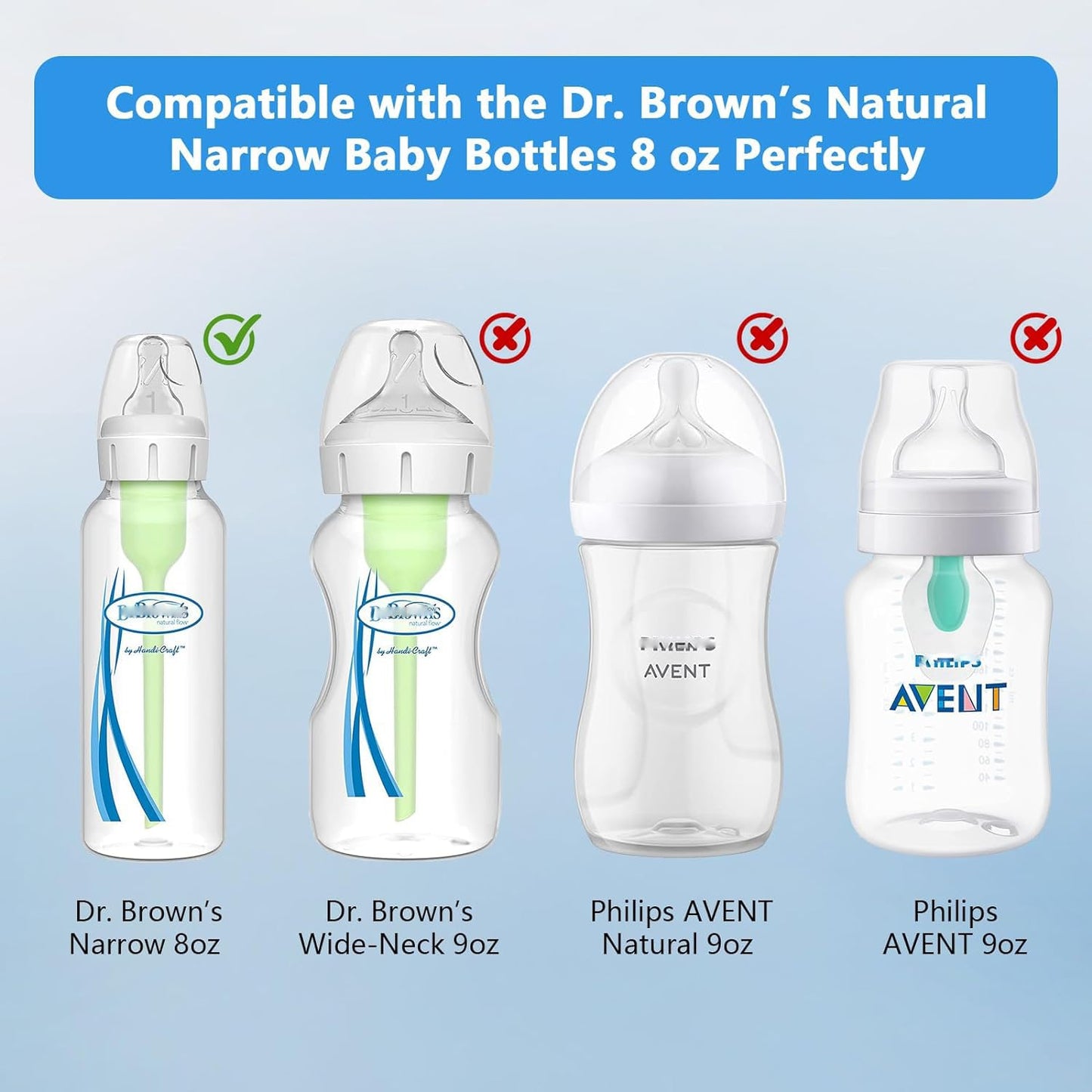 Beautyflier Glass Baby Bottle Sleeve Covers For Dr. Browns Natural Narrow Baby Bottles 8 Oz With Dual Handle, 3.3Mm Thicken Heat