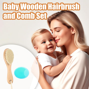 Wooden Soft Goat Bristles Brush With Baby Silicone Hair Scrubber Cradle Cap Brush For Newborns, Toddlers, Infant, Baby Hair Care
