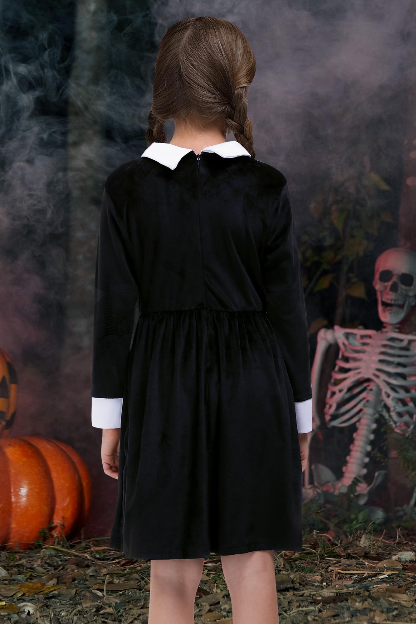 Besserbay Halloween Girl'S Long Sleeve Flare Velvet Midi Dress Black 11-12 Years