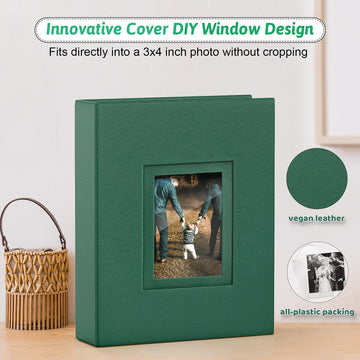 Popotop Photo Album 4X6 100 Pockets With Leather Hardcover Cover, Small Photo Album Holder Book With 50Pcs Pages For Family Trav