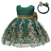 Baby Princess Girls Embroidery Dresses Toddler Lace Ruffles New Year Easter Tutu Dress With Headwear (Dark Green,80)