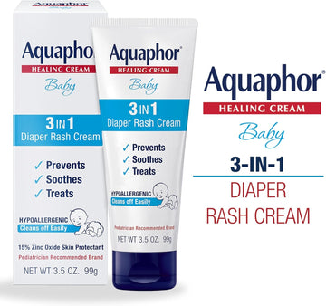Aquaphor Baby Diaper Rash Cream, 3-In-1 Diaper Rash Relief, 3.5 Oz Tube, Pack Of 2