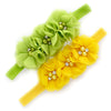My Lello Baby Flower Headbands Fabric Beaded Trio Stretchy Elastic Pair (Apple Green/Yellow)