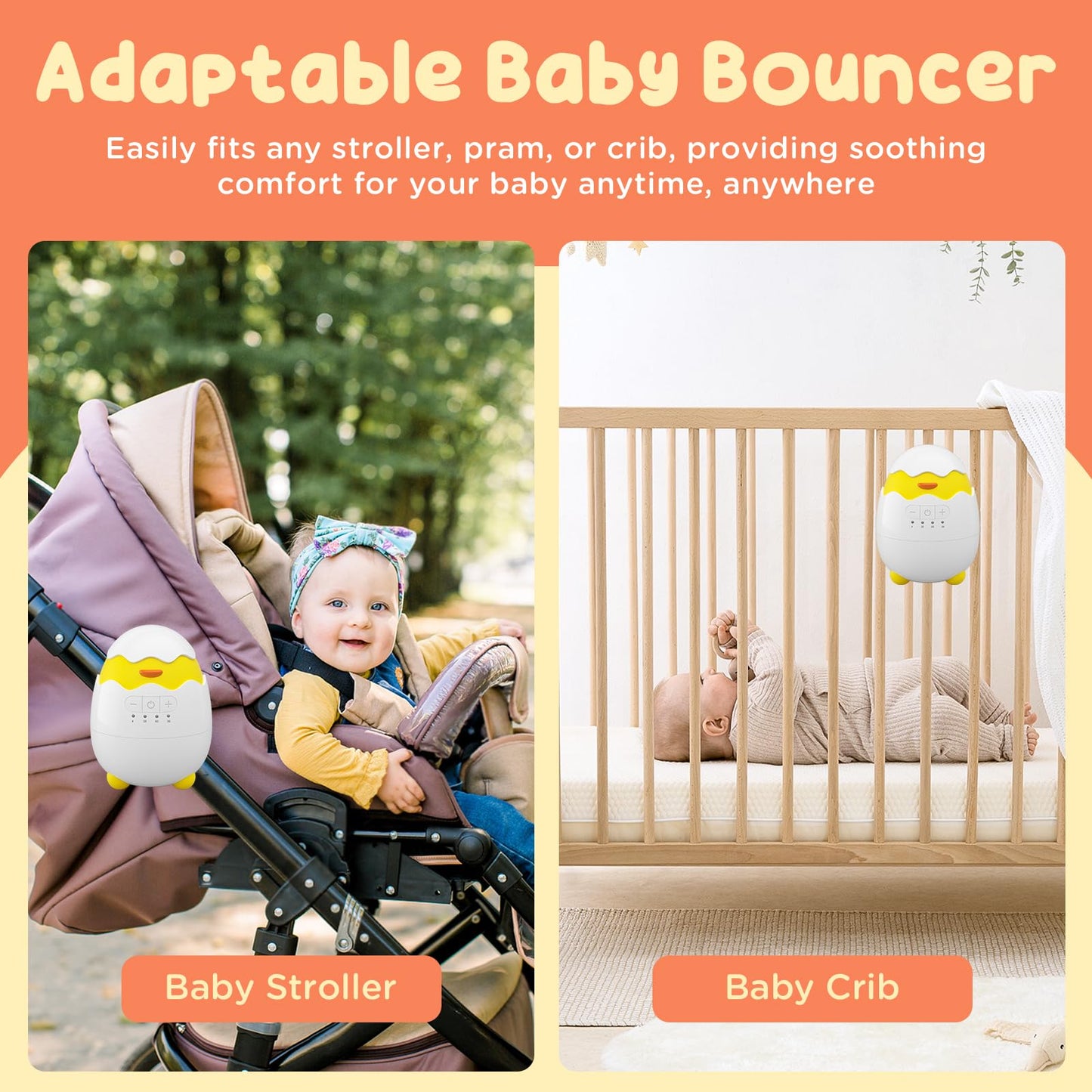 Rechargeable Baby Rocker & Soother - Portable With 5 Vibration Intensities And 4 Timing Modes, Perfect For Strollers, Cribs & Ne