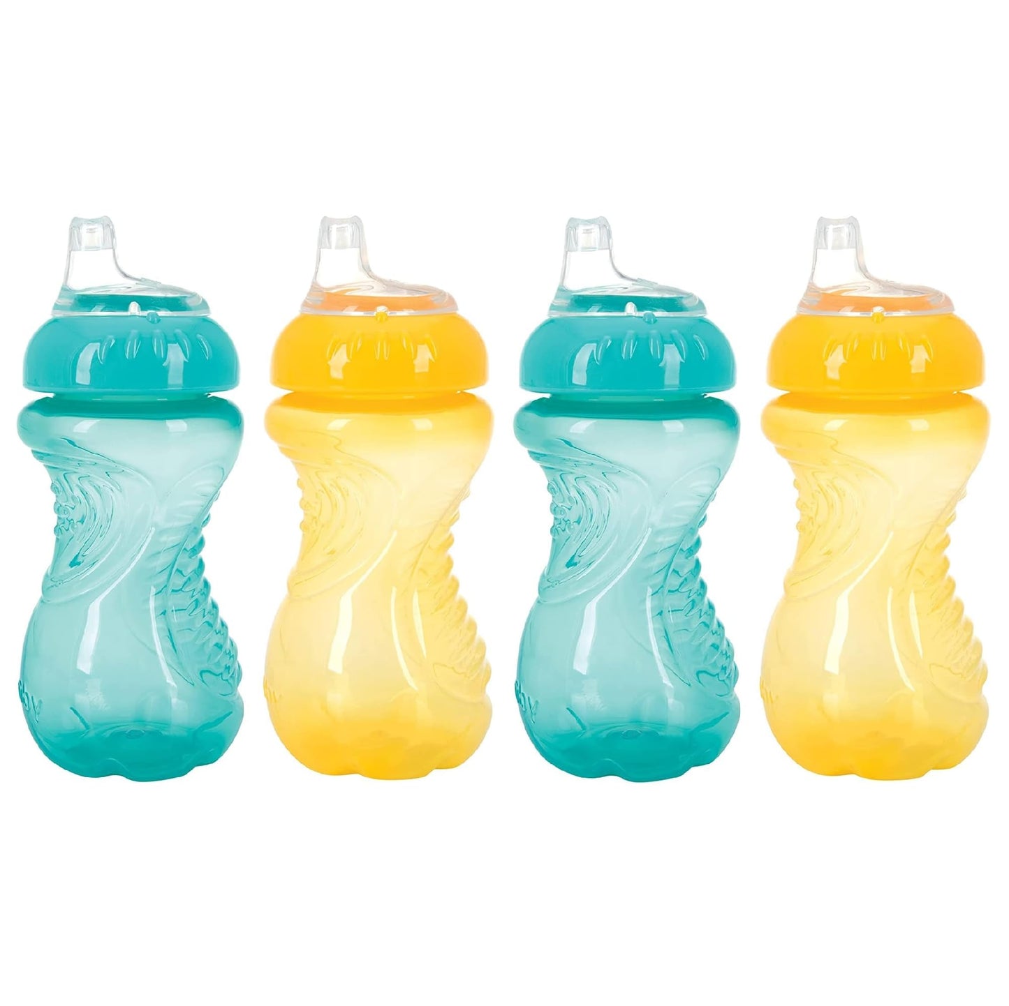 Nuby 4 Piece No Spill Easy Grip Trainer Cup 10 oz (Aqua & Yellow)