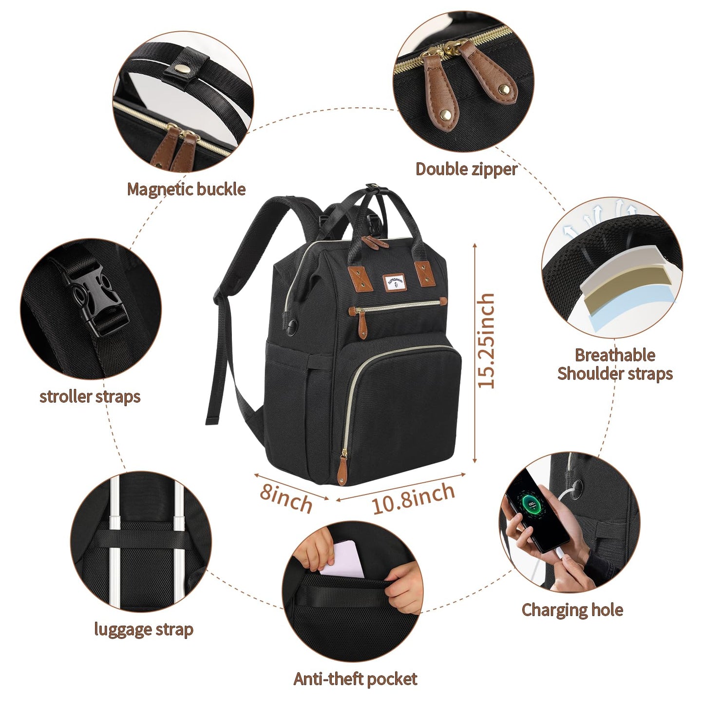 Supromomi Diaper Bag Backpack:Baby Bag Large Tote Diaper Bag For Boys And Girls, Men'S Diaper Backpack, Women'S Shoulder Mommy B