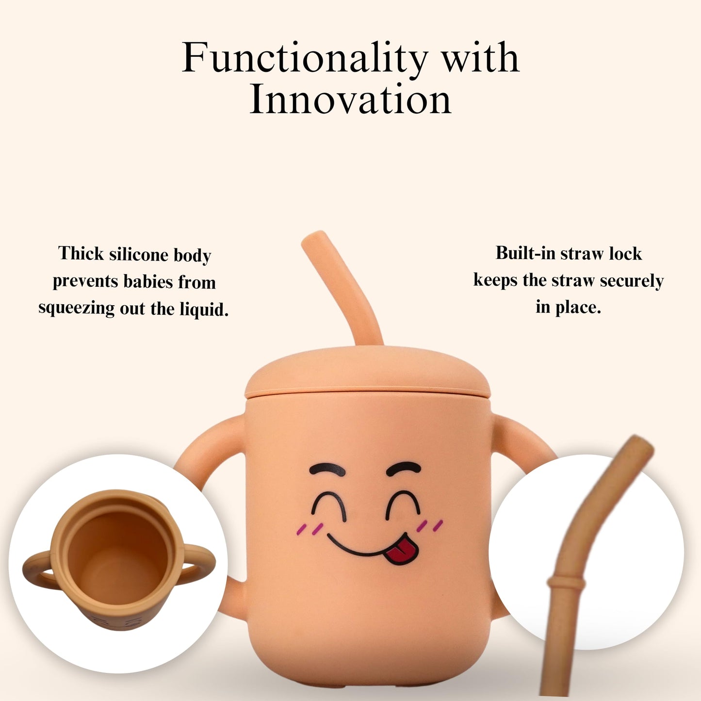 Fumiko Sippy Cups For Toddlers 1-3 - Adorable Personality Designs, Built-In Straw Lock, Easy-Grip Handles, (Fuzzy Orange)