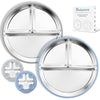 Bakpoco 8 Stainless Steel Toddler Plates with Suction, Divided Plates with Removable Silicone Sleeves for Baby, Non Toxic & BPA