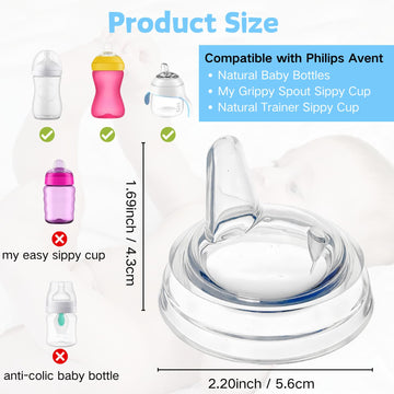 Sippy Spout Nipples Compatible With Philips Avent Natural Bottles, My Grippy Spout And Natural Trainer Sippy Cup, Soft Clear Foo