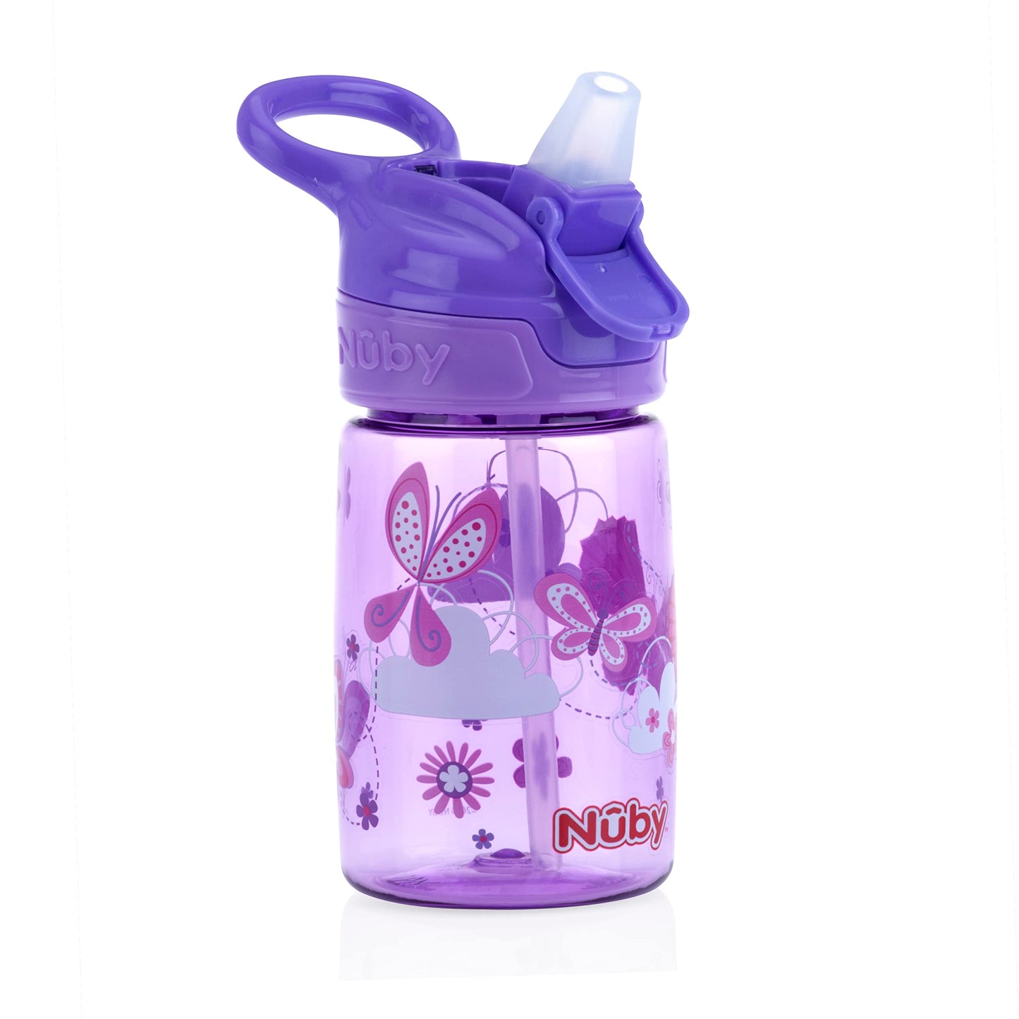 Nuby Kids Flip-It Reflex Push Button On-The-Go Printed Water Bottle With Soft Spout - 12Oz / 360Ml, 18+ Months, 1Pk Print May Va
