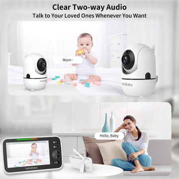Hellobaby Hb6550 5' Baby Monitor 3 Cameras, 26-Hour Battery, Pan-Tilt-Zoom,1000Ft Range Video Audio Baby Monitor No Wifi, Eco,