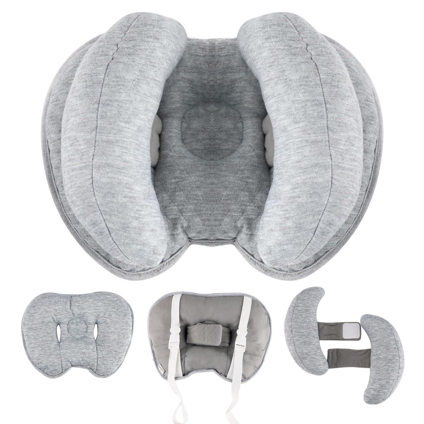 KAKIBLIN 2 in 1 Baby Head Pillow with Banana Neck Pillow for 3 Months to 1 Years Baby Travel Pillow for Stroller or Bed (Light G