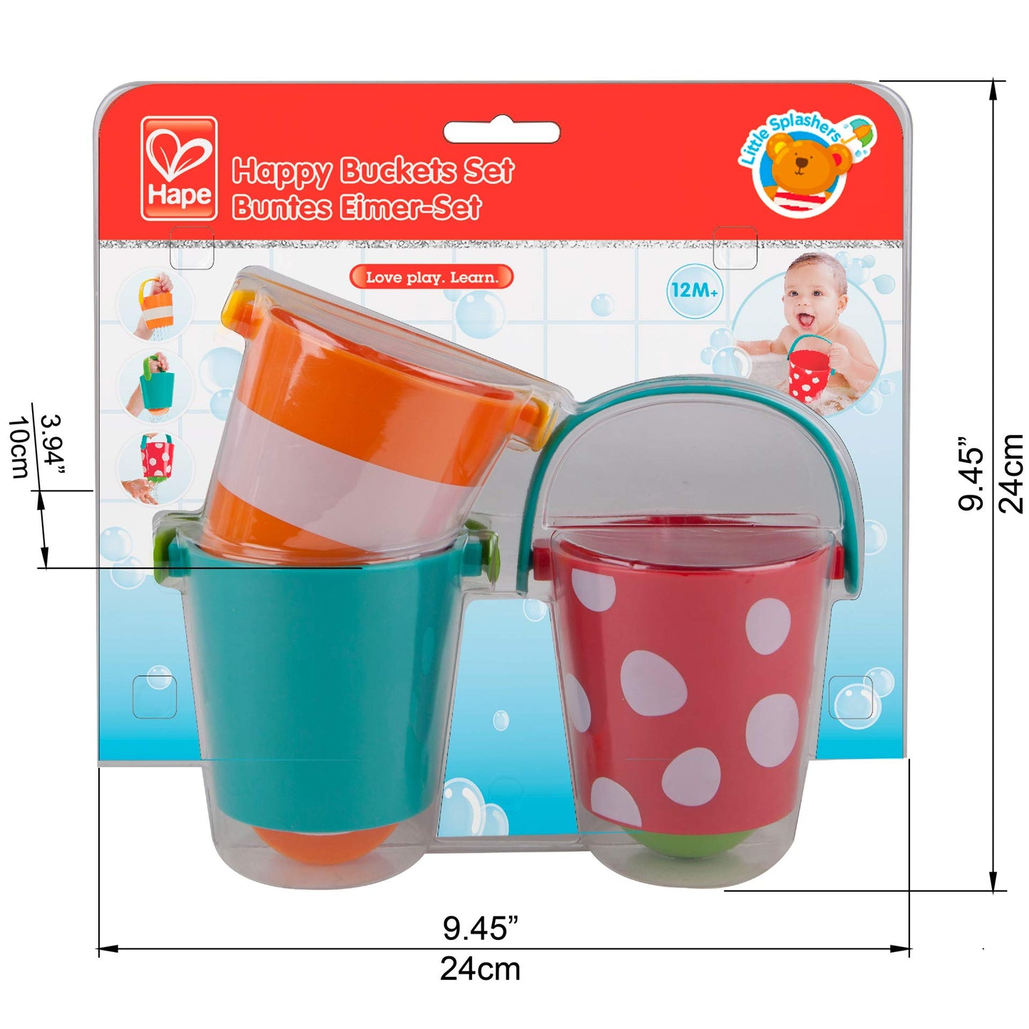Hape Happy Buckets Set | Three Water Wheel Bath Time Toys for Toddlers, Multicolor