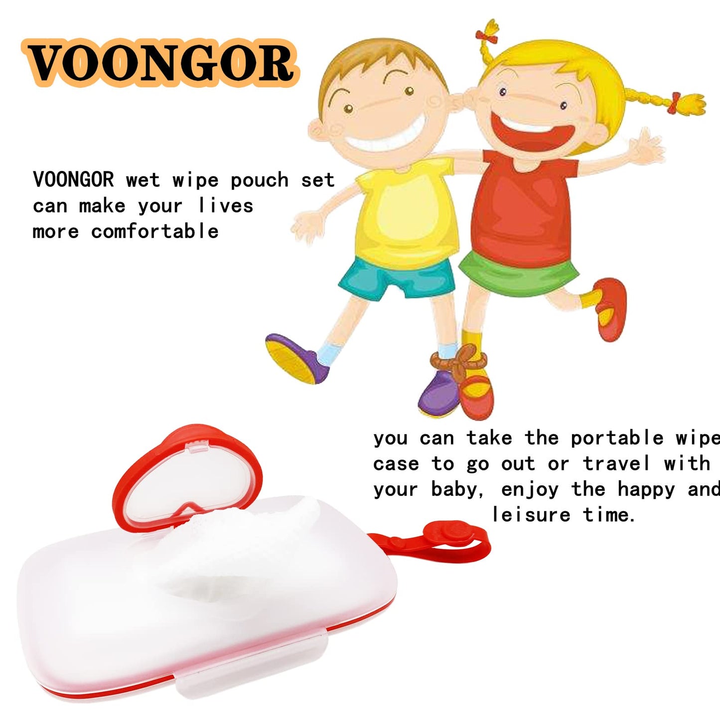 Voongor Baby Wipes Dispenser, Wipe Case With 2 Pcs Portable Travel Wipes Pouch, Refillable Diaper Wipes Holder Container With Li