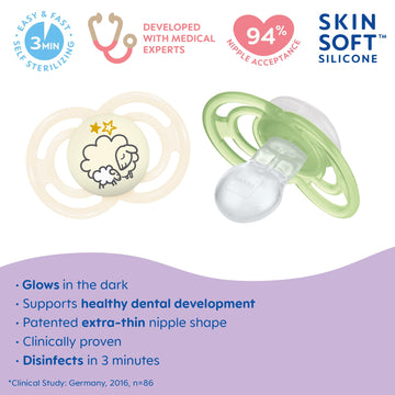 Mam Perfect Night Baby Pacifier, Patented Nipple, Glows In The Dark, 2 Pack, 6+ Months, Unisex