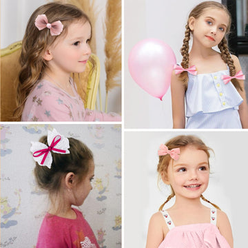 Lmymhmlm 18Pcs Pink Hair Bows For Baby Girls,Toddler Girls And Teen Girls.Alligator Hair Clips,Hair Barrettes,Hair Ties,Snap Cli