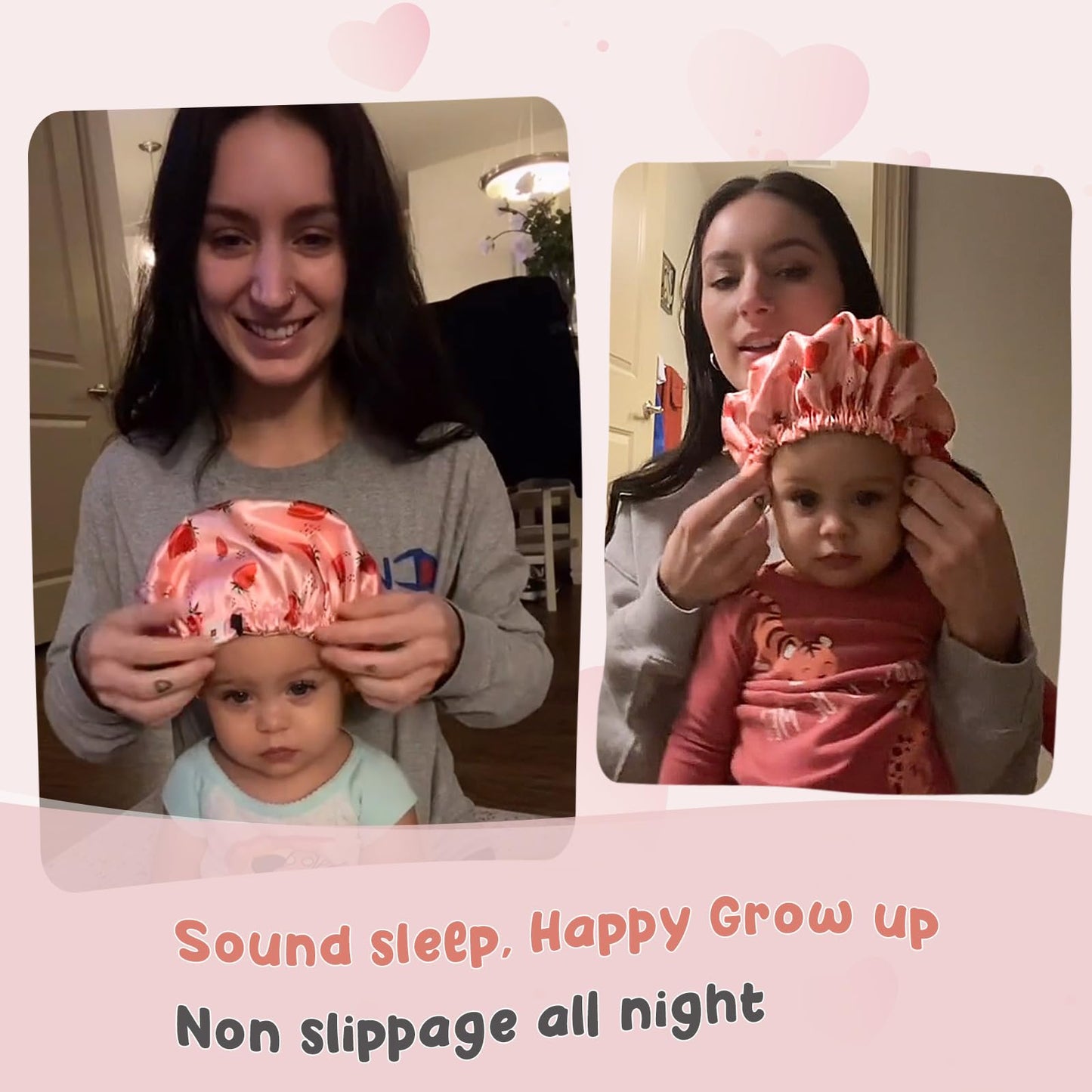 Yanibest Baby Satin Bonnet Sleep Cap - Double Layer Reversible Adjustable Silky Satin Cap For Infant Toddler(6-36Months,Light Pi