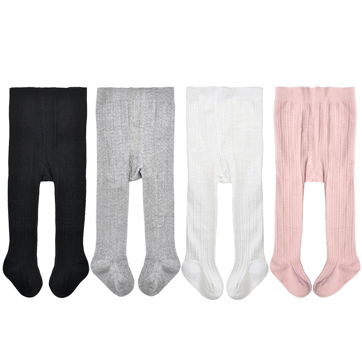 EPEIUS Baby Girls Tights Cable Knit Leggings Stockings Cotton Pantyhose Newborn Girl Tights 4 Pack,0-3 Months,Black White Light