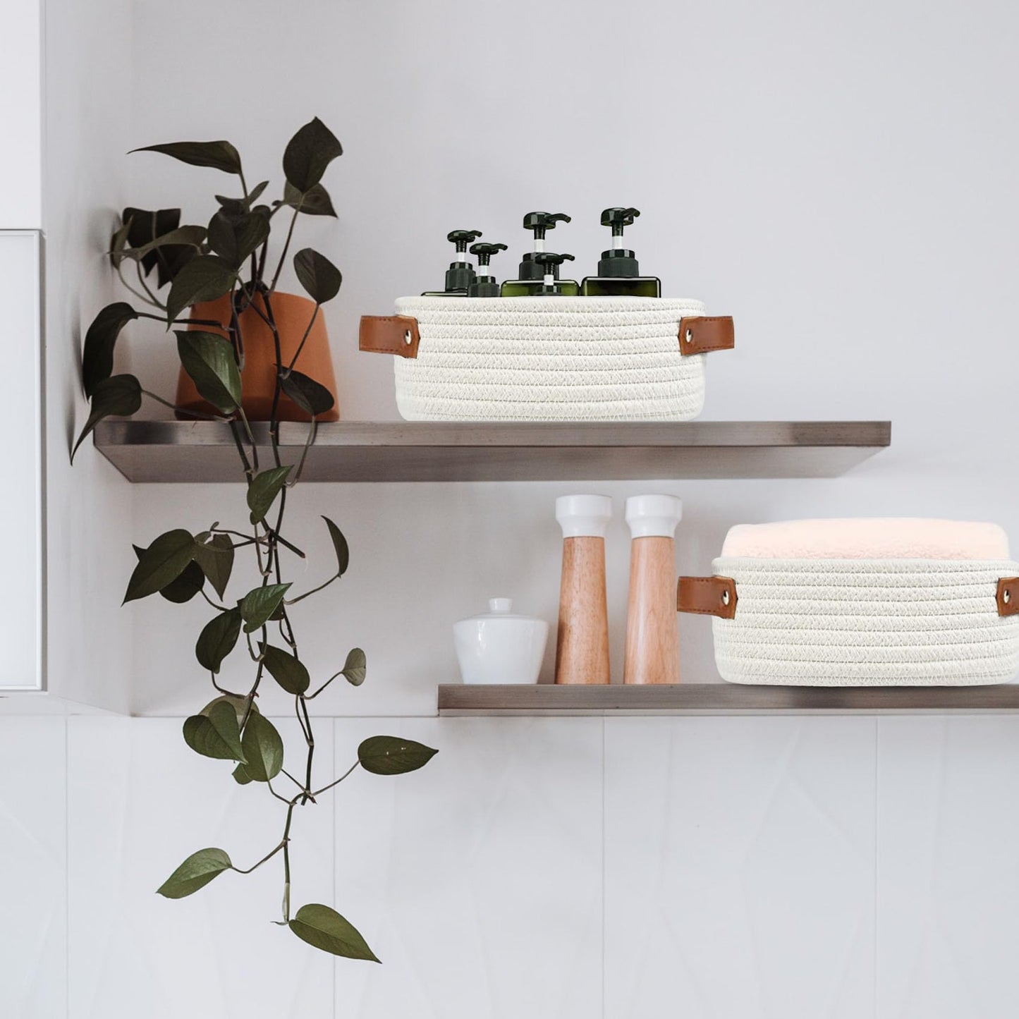 Abenkle Small Storage Basket, Mini White Baby Basket, Cute Tiny Cotton Rope Woven Basket,Shelf Basket, Boho Decorative Toy Dog C