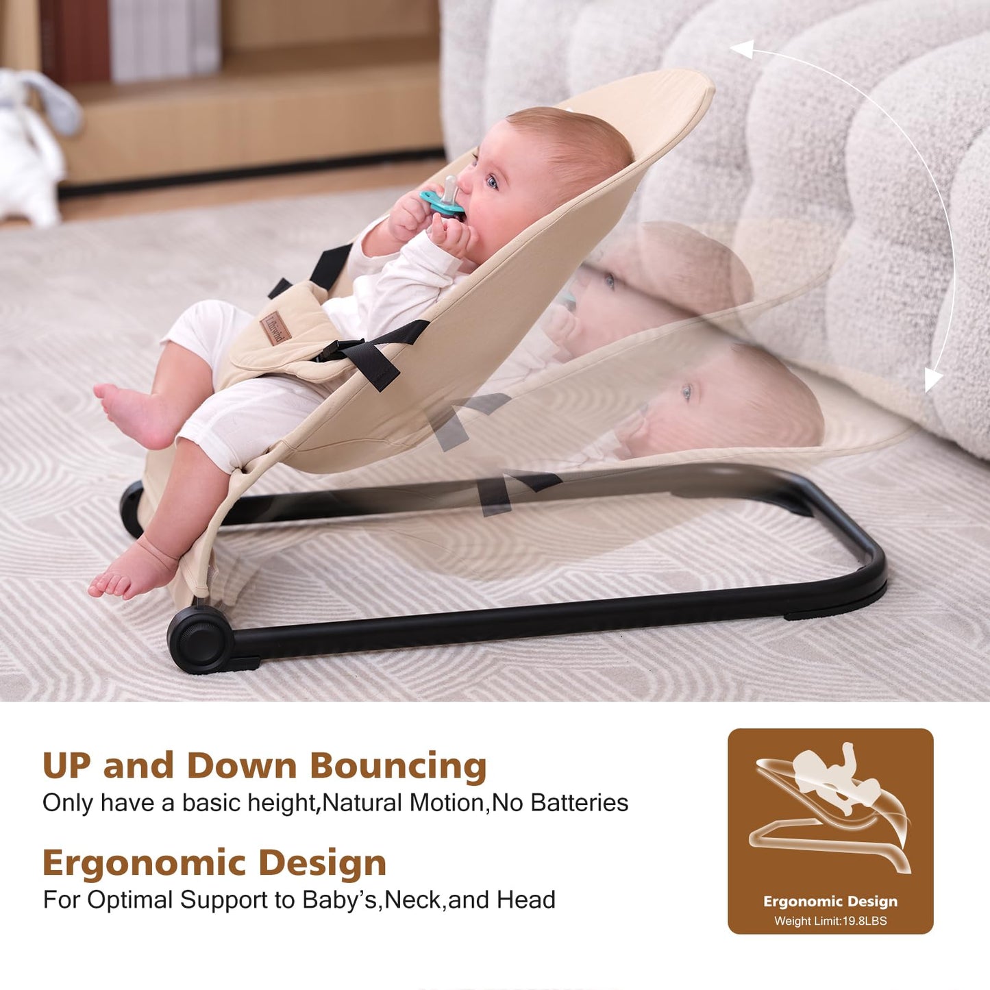 Lfhiwhd Baby Bouncer,Baby Bouncer Seat,Portable Infant Bouncer With 3-Point Safety Harness,Ergonomic Bouncy Seat, Newborns Bounc