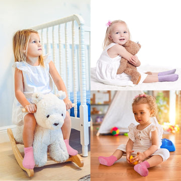 Skibeaut Toddler Socks 12 Pairs Non Slip Skid Ankle Socks For Kids Boys Girls Grips Cotton Crew Socks For 3-5 Years Infants Baby