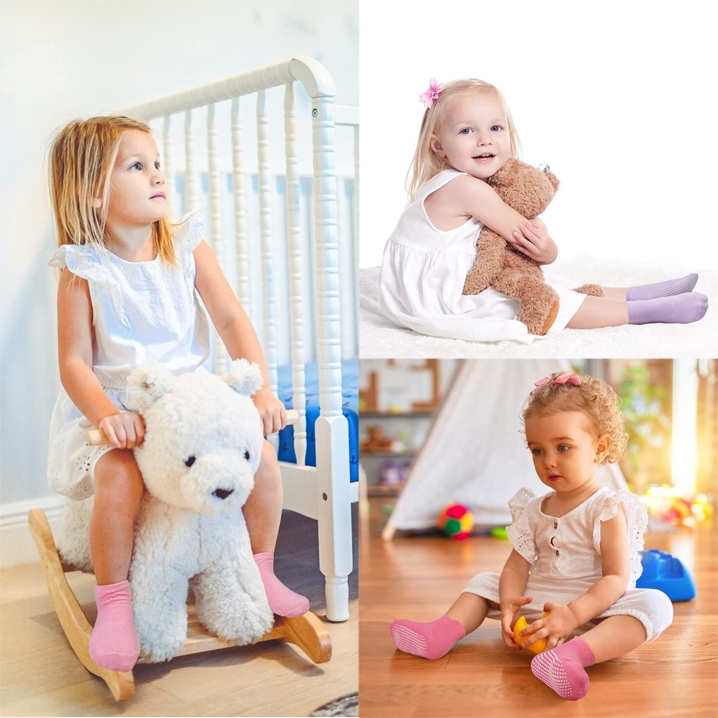 Skibeaut Toddler Socks 12 Pairs Non Slip Skid Ankle Socks For Kids Boys Girls Grips Cotton Crew Socks For 5-7 Years Infants Baby