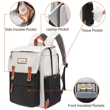 Frank Mully Diaper Bag Backpack Large Multifunction Travel Baby Bag For Mom Dad Black White