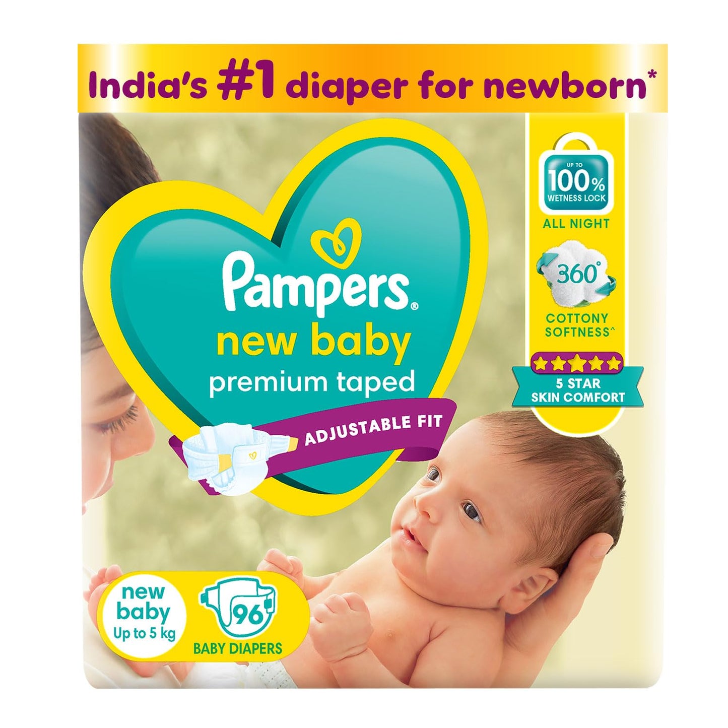 Pampers Active Baby Tape Style Baby Diapers, Newborn/Extra Small (Nb/Xs) Size, 96 Count, Adjustable Fit With 5 Star Skin Protect