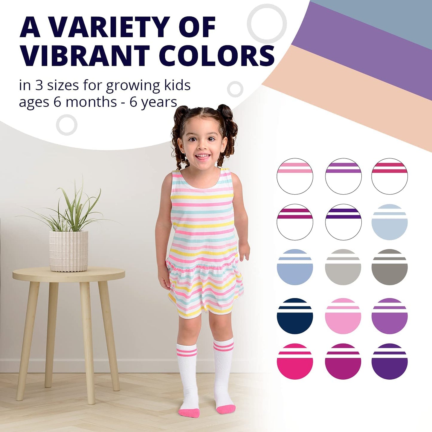 La Active Toddler Knee High Socks - 5 Pairs Of Soft, Non-Slip Long Socks For Boys And Girls - Stripes Multicolor - 7-9 Years