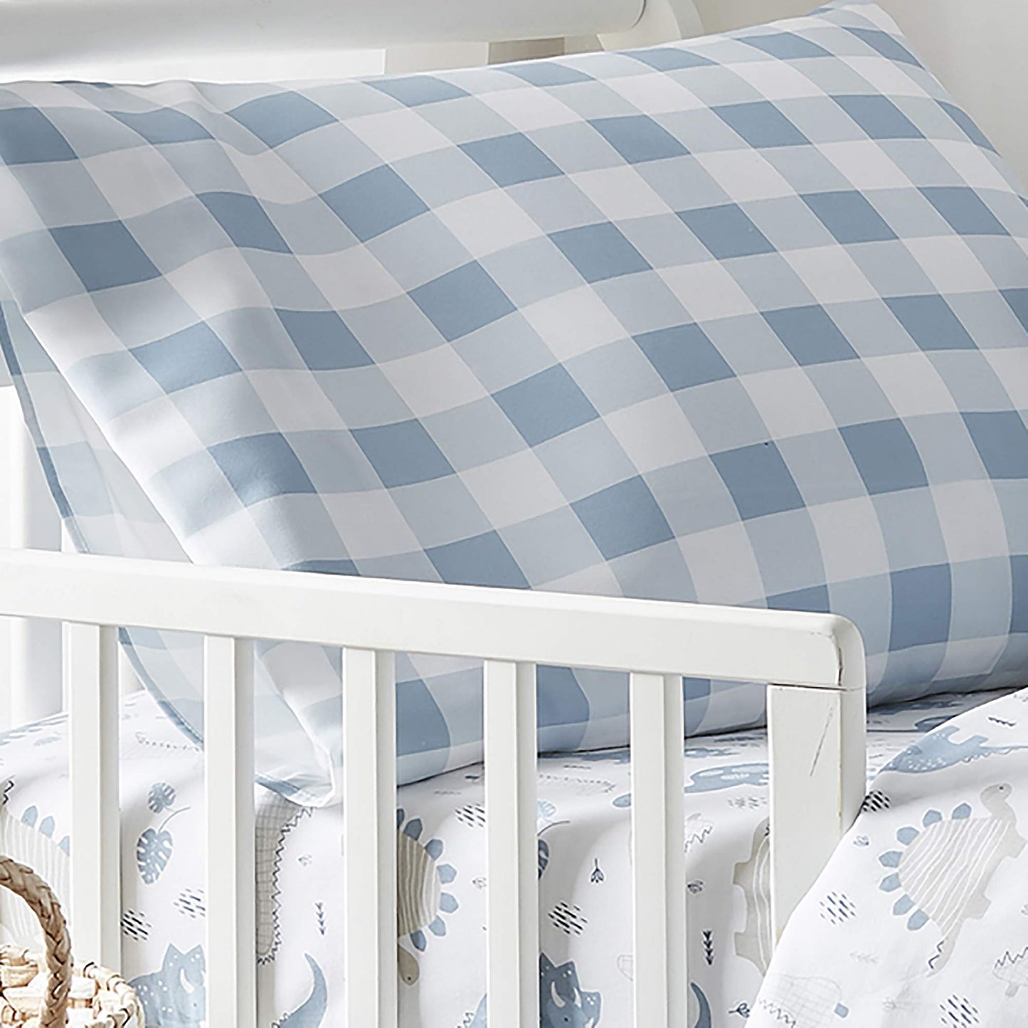 Levtex Baby - Dino Toddler Bed Set - Shades Of Blue And Grey - Dinosaur - 5 Piece Set Includes Reversible Quilt, Fitted Sheet, F