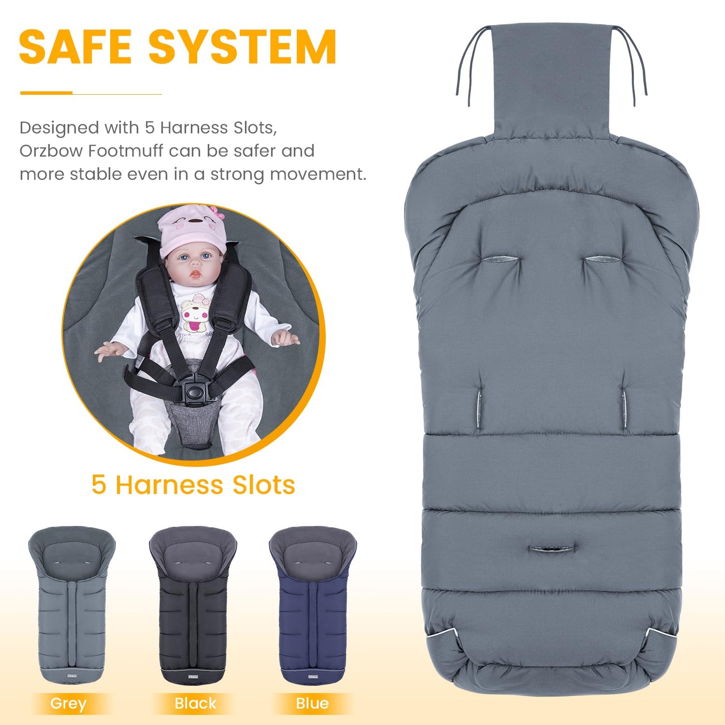 Orzbow Universal Footmuff For Stroller, Winter Warm Baby Stroller Bunting Bag, Waterproof Windproof Warm Polar Fleece Lined For