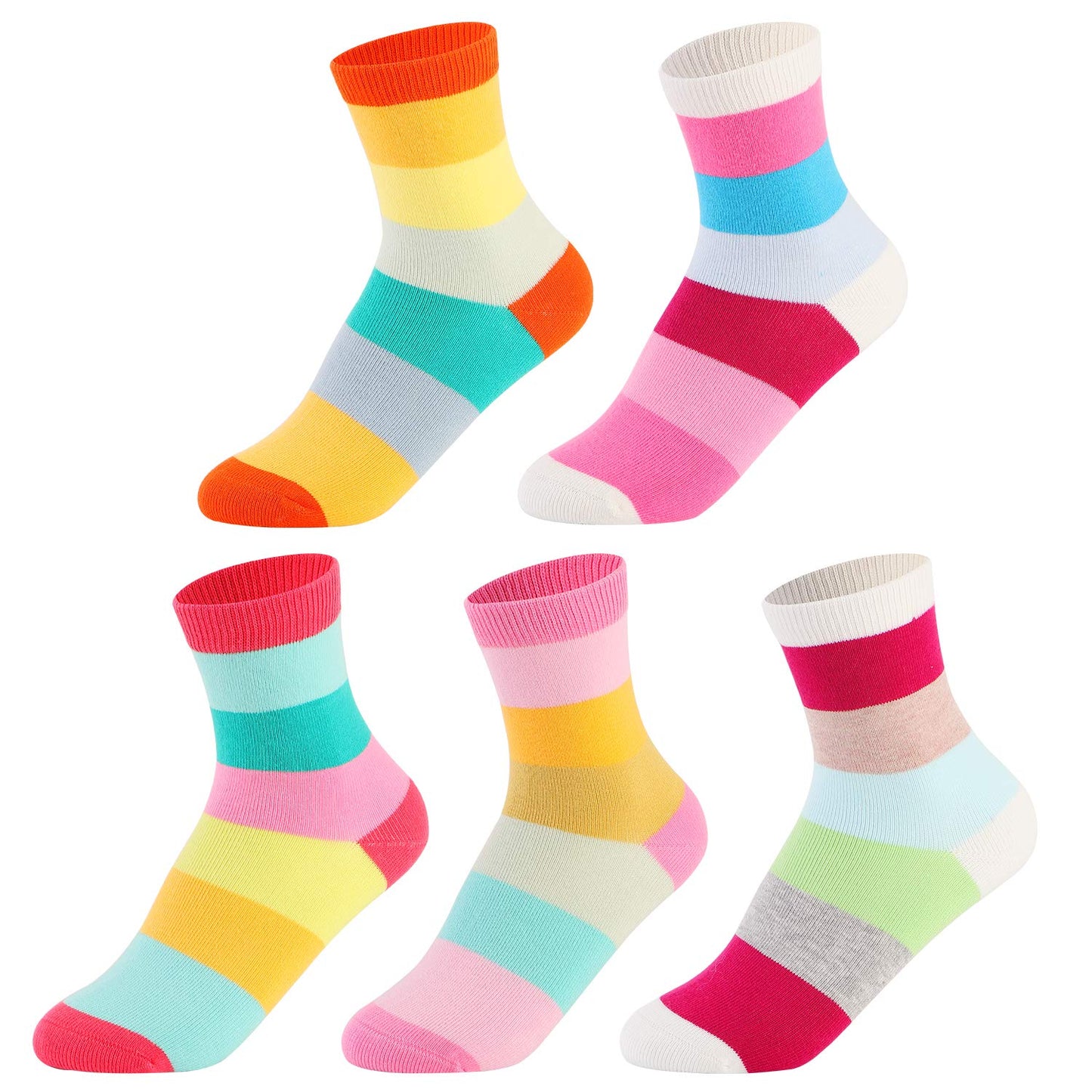 Sunbve 5 Pack Toddler Girls Rainbow Dress Crew Cotton Socks