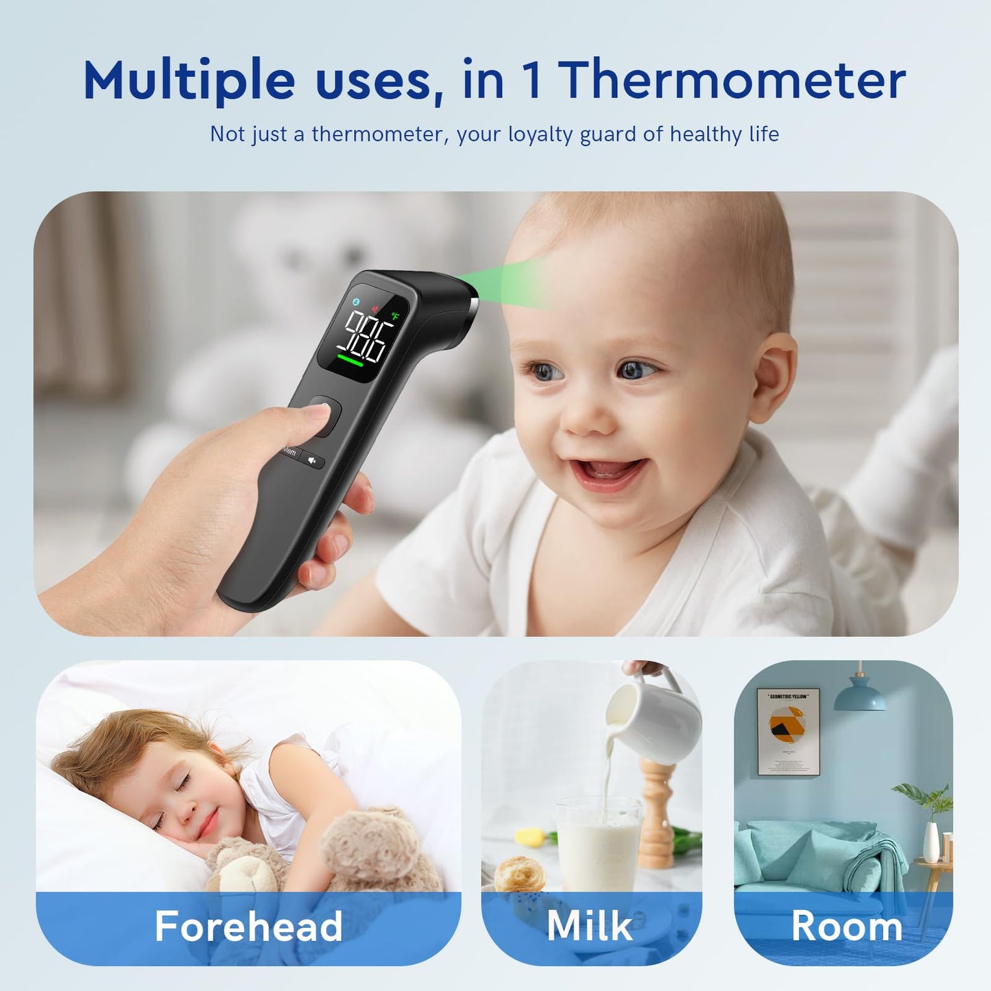 No-Touch Thermometer For Adults And Kids - Digital Forehead Thermometer With High Accuracy, Ultra Clear Ledscreen And Fever Alar