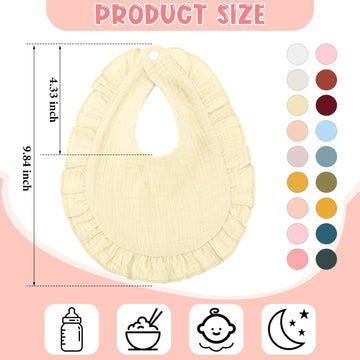 Kenning 18 Pcs Muslin Drool Baby Bibs Baby Girl Ruffle Bibs Absorbent Cotton With Snap Button For Boys Girls(Classic)