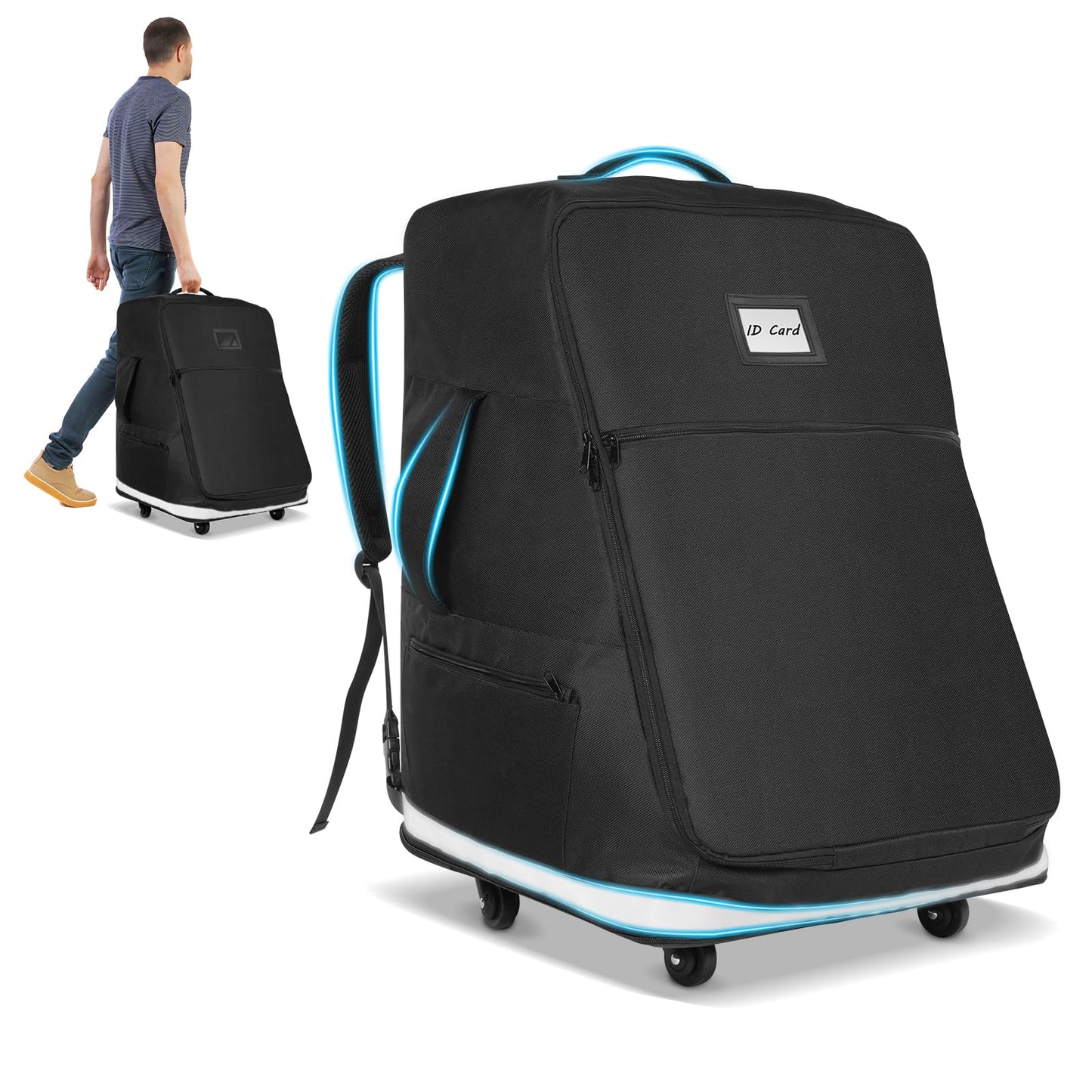 Automiim Car Seat Travel Bag for Airplane with Swivel Wheel, Extendable Height Padded Carseat Travel Backpack Large Storage Bag,