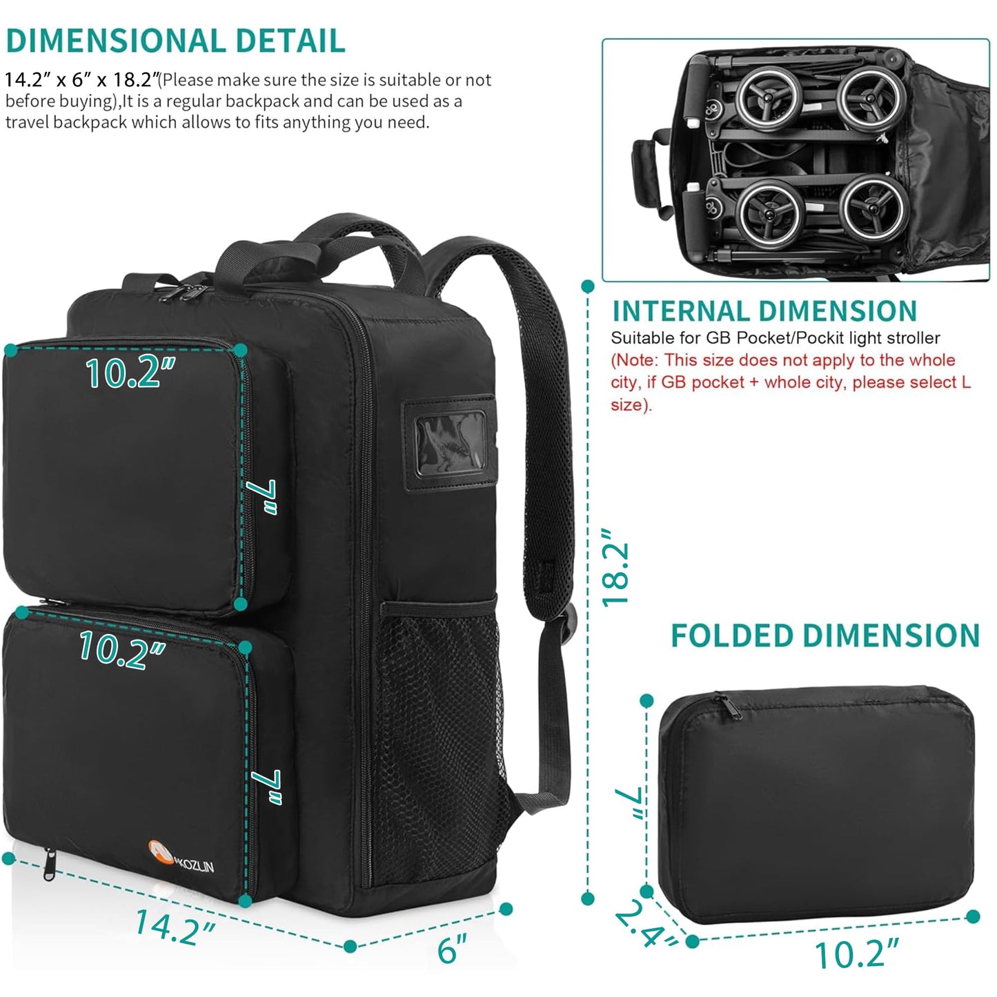 Akozlin Foldable Stroller Travel Bag Backpack 14.2'X6'X18.2'Compatible For Gb Pockit Air Plus Stroller Carry Bag[Not For Gb A