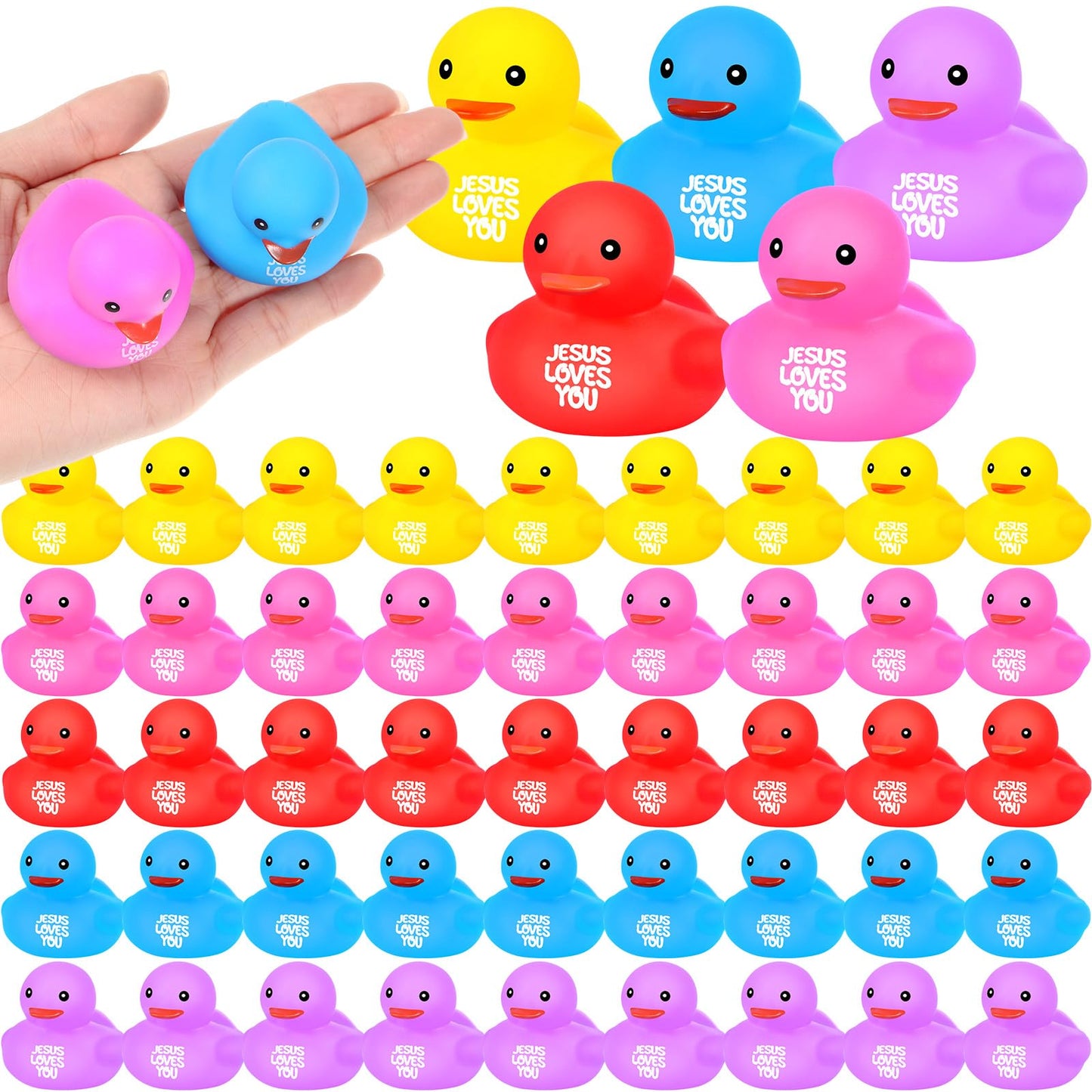 Deekin 100 Pcs Jesus Loves You Rubber Ducks Bulk Multicolor Rubber Ducks Baby Bath Toys for Baby Shower Pool Religious Party Fav