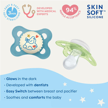Mam Day & Night Pacifiers, Glow In The Dark Pacifier For Breastfed Babies, 0-6 Months, Baby Boy