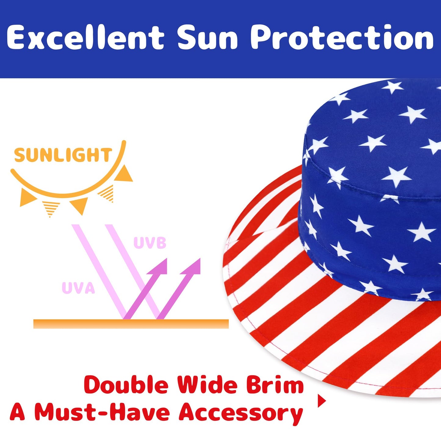 Olreco Kids Sun Hat For Kids Bucket Hat Toddler Sun Hat Kids Beach Hat Kids American Flag Hat Boys Sun Hat Boy 4Th Of July Hats