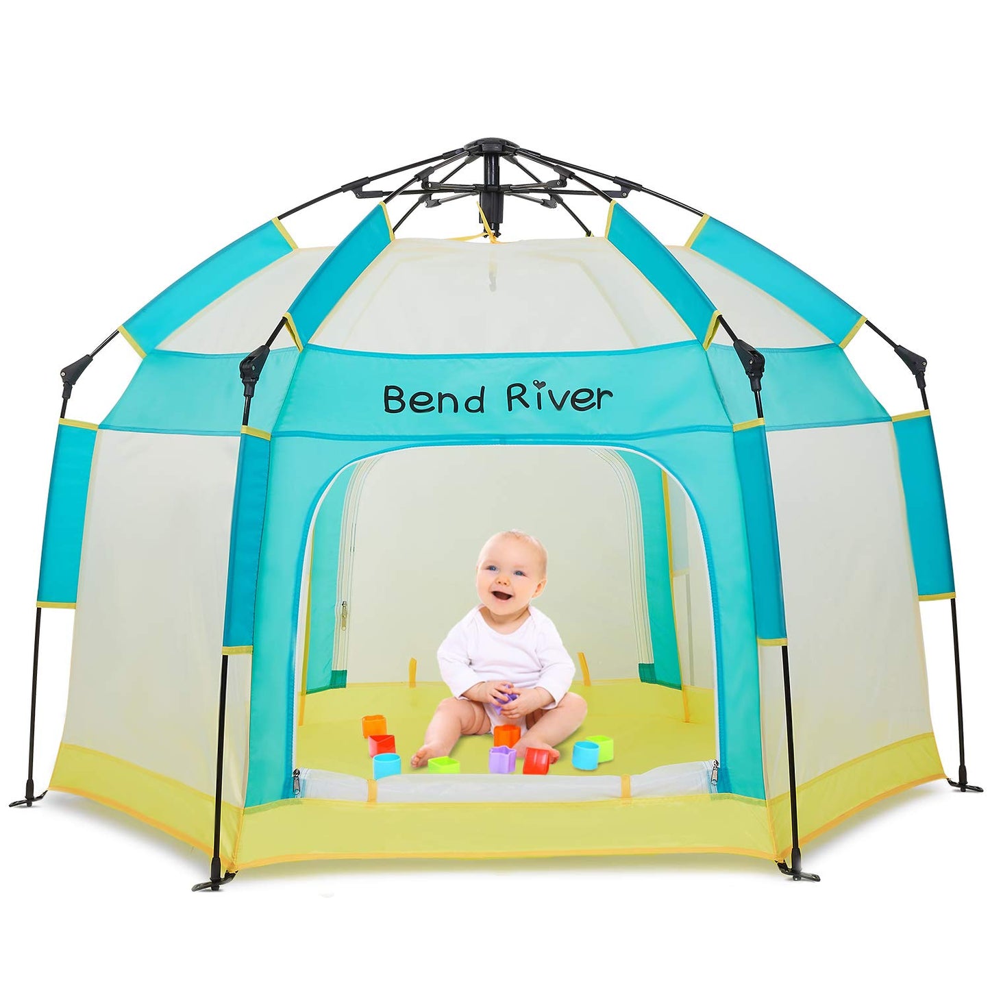 Bend River Baby Playpen With Canopy, Portable Baby Beach Tent, Toddler Play Yard Indoor And Outdoor, Foldable Mosquito Net For I