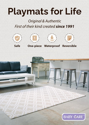 Baby Care Play Mat (Large, Moroccan - Beige) 82'' X 55'' Original One-Piece Reversible Rollable Waterproof Play Mat For Infants,