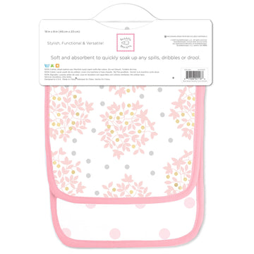 Swaddledesigns Cotton Muslin Baby Burpies, Set Of 2 Cotton Burp Cloths, Pink Heavenly Floral Shimmer