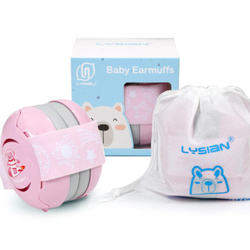 Lysian Pink Baby Ear Muffs Noise Cancelling With Elastic Headband, Baby Headphones Earmuffs For Infant Hearing Protection Sleepi